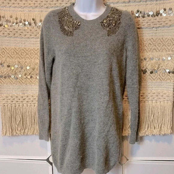 😍 Luxe Angora/Wool Blend Knit Jumper Beaded appliqué on Neckline - Picture 11 of 12